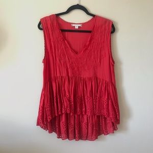Red sleeveless ruffle top
